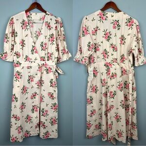 NEW happy X nature Kate Hudson floral wrap midi dress size XL cotton blend pink